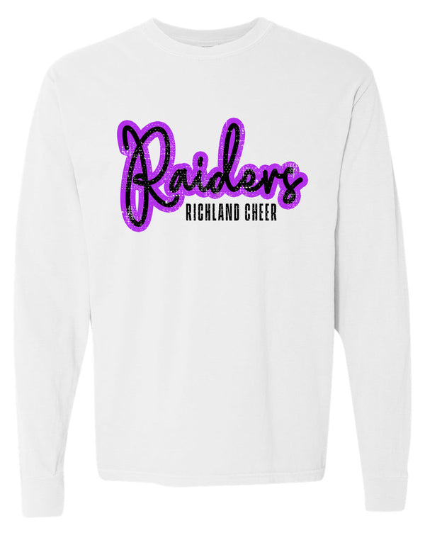Richland Cheer Script White Comfort Colors Long Sleeve Tee