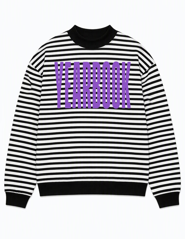 Richland Yearbook Black and White Striped Mock Neck Sweatshirt