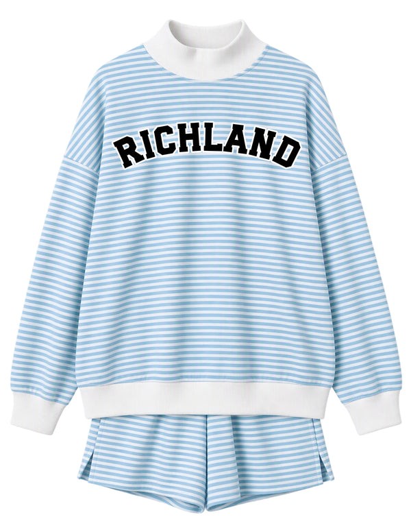 Richland Yearbook Blue Striped Fleece Mock Neck Shorts Set