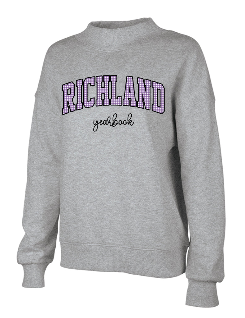 Richland Yearbook Charles River Heather Gray Mock Neck with Gingham Applique