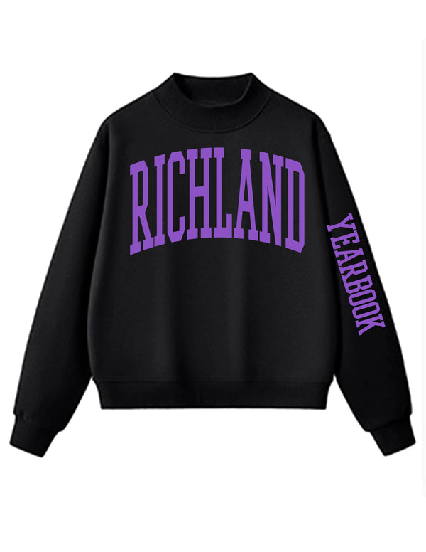 Richland Yearbook Oversized Print Black Mock Neck with YEARBOOK Sleeve