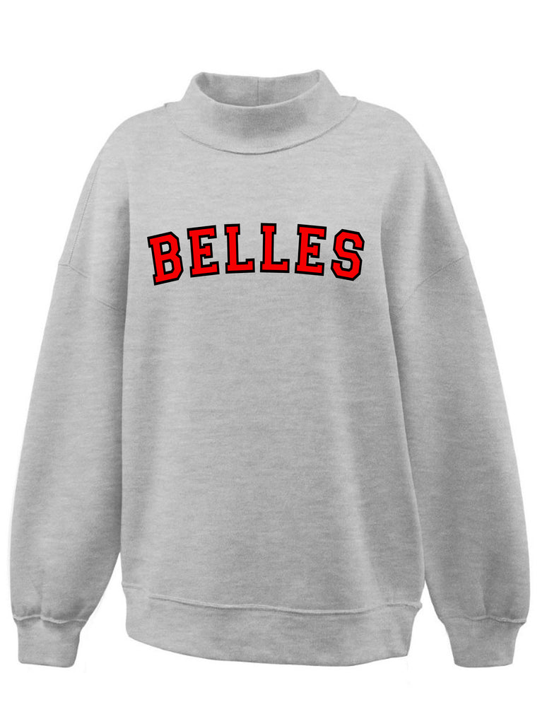 Ruby Belles Gray Mock Neck Sweatshirt Red Applique