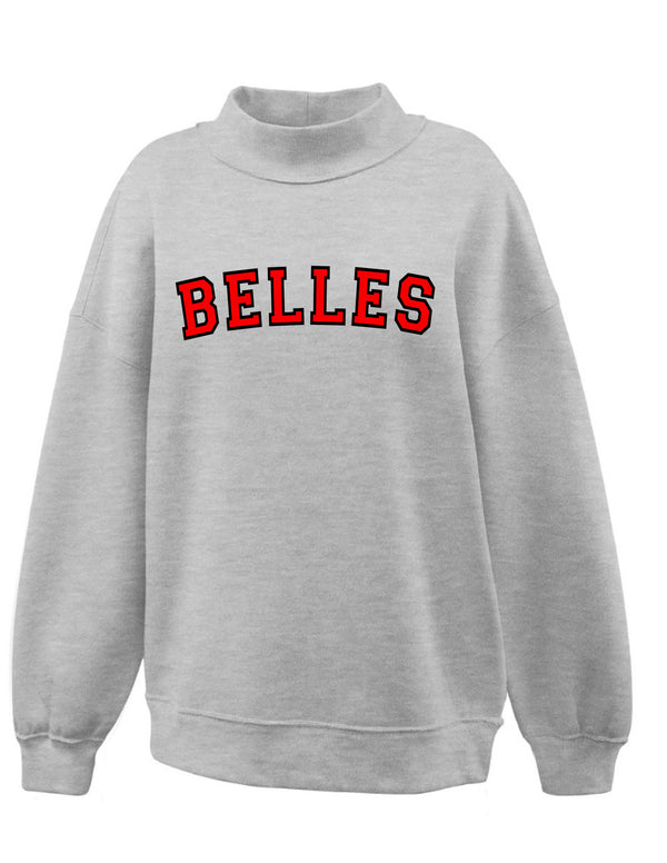 Ruby Belles Gray Mock Neck Sweatshirt Red Applique