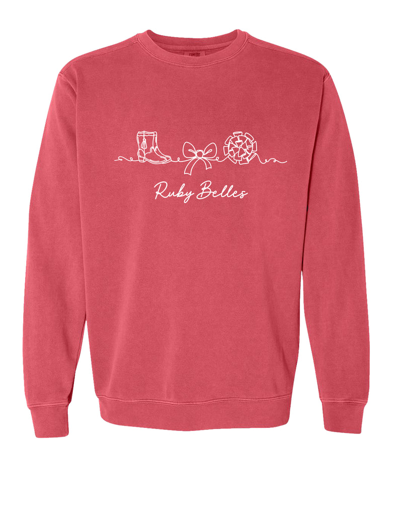 Ruby Belles Comfort Color Line Art Crewneck Sweatshirt Crimson