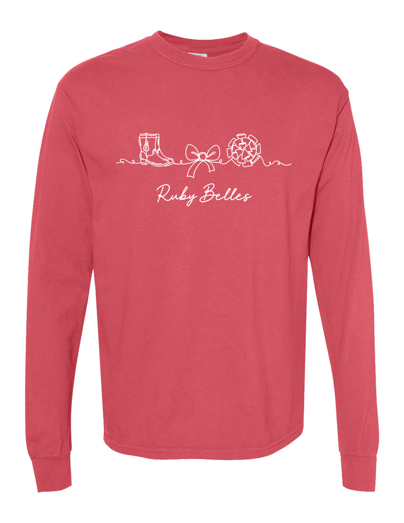 Ruby Belles Comfort Color Line Art Long Sleeve T-Shirt Crimson