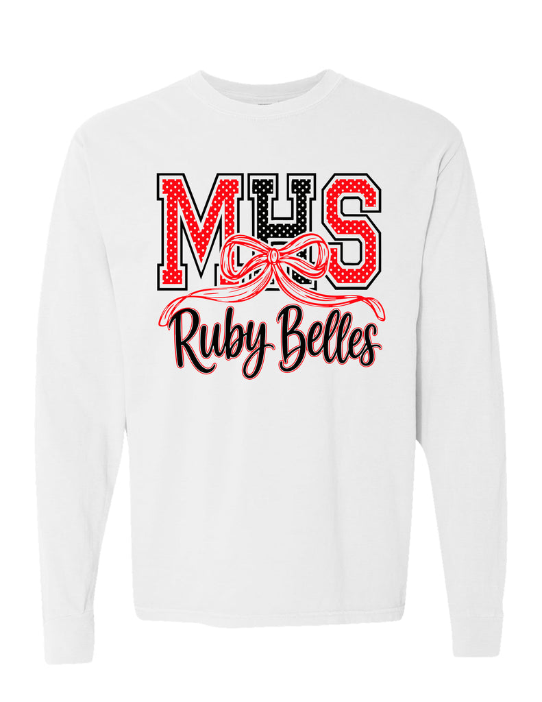 Ruby Belles Comfort Color Bow Long Sleeve T-Shirt White