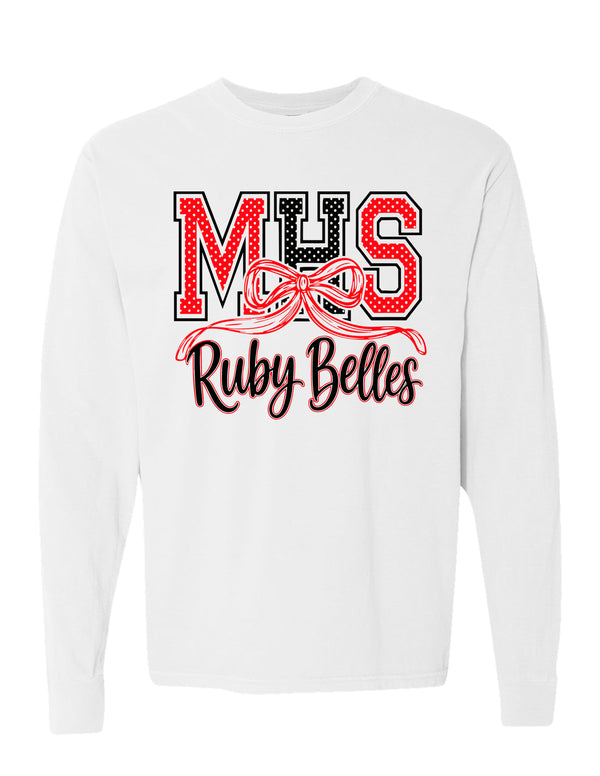Ruby Belles Comfort Color Bow Long Sleeve T-Shirt White