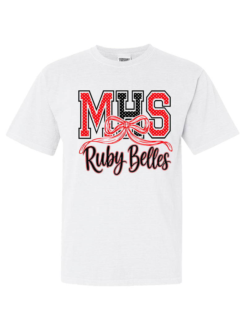 Ruby Belles Comfort Color Bow Short Sleeve T-Shirt White