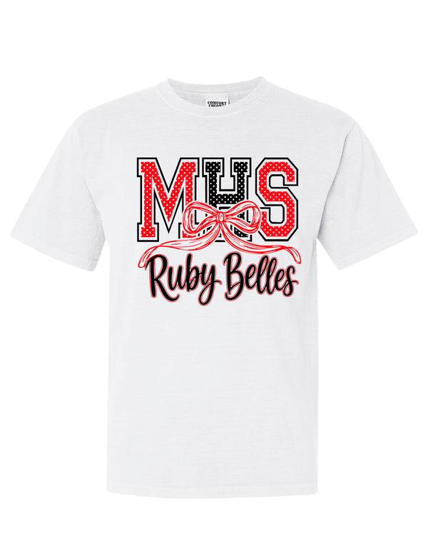 Ruby Belles Comfort Color Bow Short Sleeve T-Shirt White