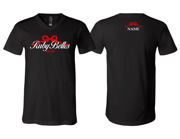 Ruby Belles Bella Canvas Mom V-Neck Short Sleeve T-Shirt w/ Personalization Black