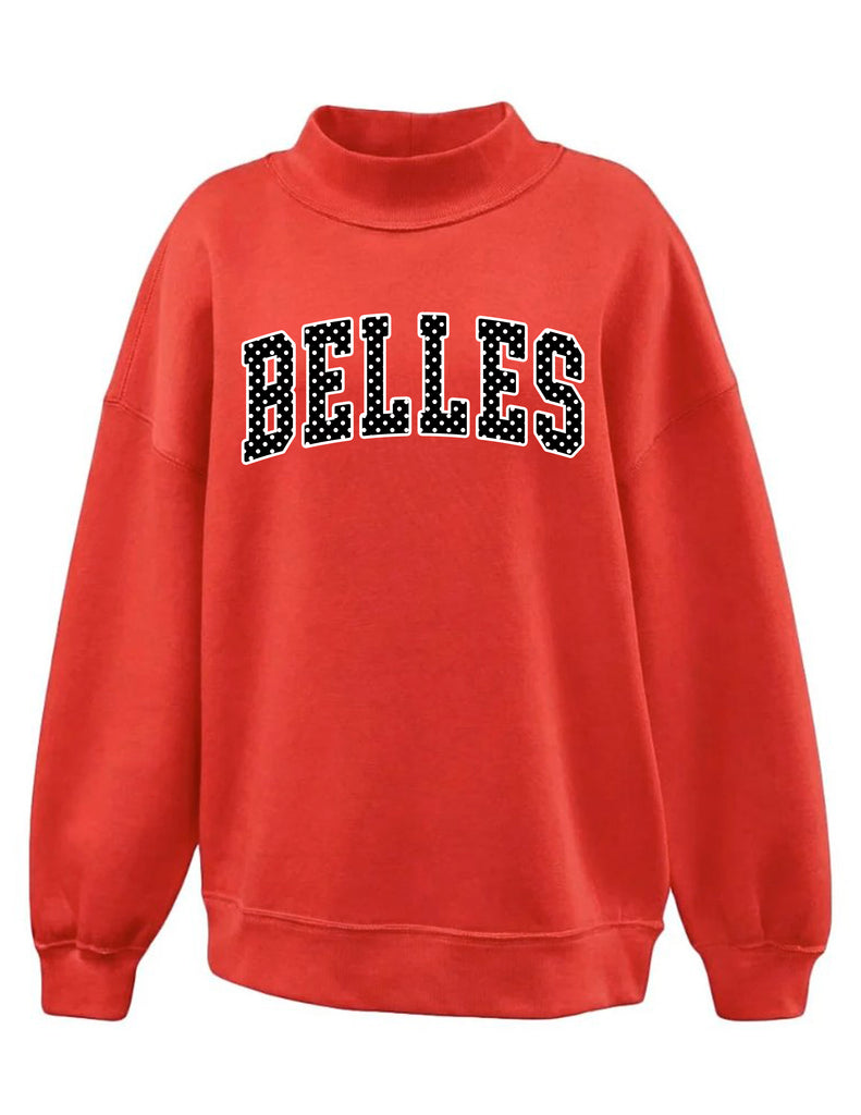 Ruby Belles Red Mock Neck Sweatshirt Black Polka Dot Applique