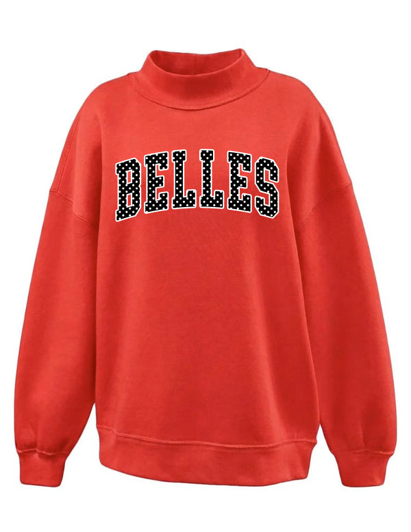 Ruby Belles Red Mock Neck Sweatshirt Black Polka Dot Applique