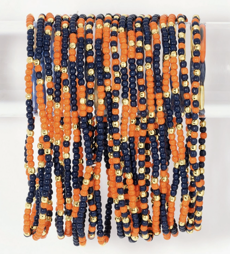 North Soccer 2mm Navy & Orange Seed Bead Bracelets (Set of 6)