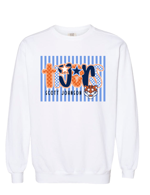 Scott Johnson Gildan White Stripe Stars Crewneck Sweatshirt YOUTH