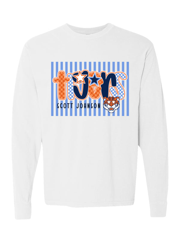 Scott Johnson Gildan White Stripe Stars Long Sleeve T-Shirt YOUTH