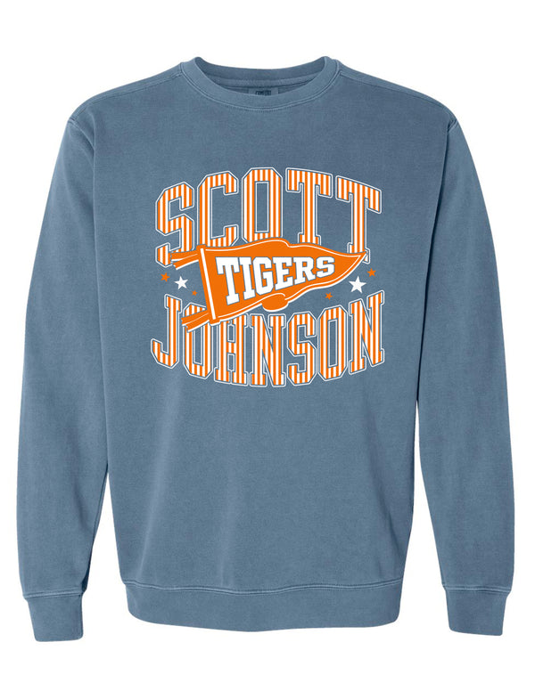 Scott Johnson Comfort Color Flo Blue Pennant Crewneck Sweashirt ADULT
