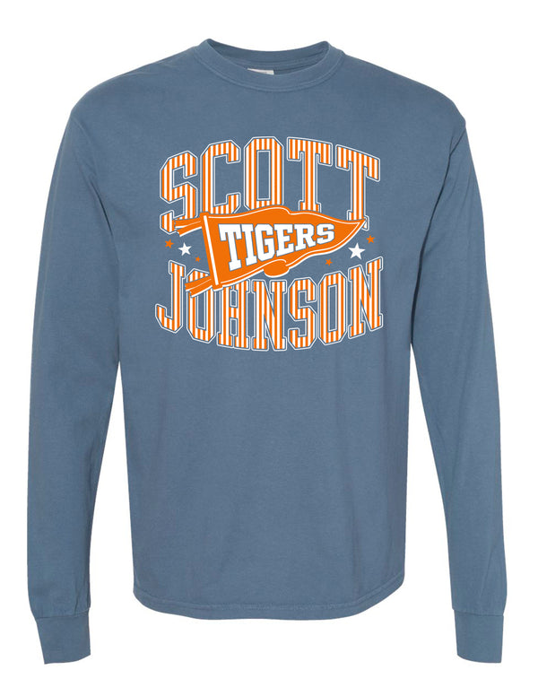 Scott Johnson Comfort Color Flo Blue Pennant Long Sleeve T-Shirt ADULT