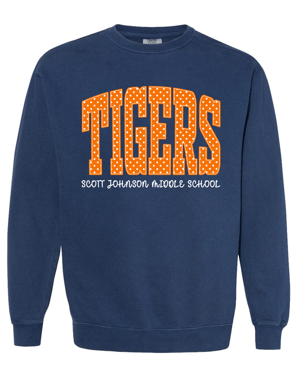 Scott Johnson Gildan Navy Polka Dot Tigers Crewneck Sweatshirt YOUTH