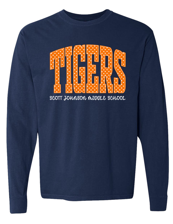 Scott Johnson Gildan Navy Polka Dot Tigers Long Sleeve T-Shirt YOUTH