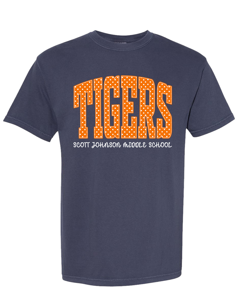 Scott Johnson Gildan Navy Polka Dot Tigers Short Sleeve T-Shirt YOUTH