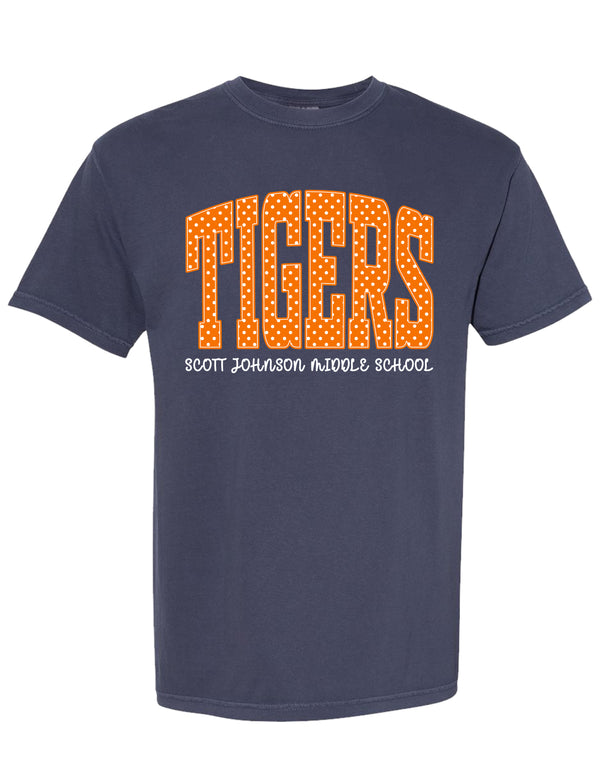 Scott Johnson Gildan Navy Polka Dot Tigers Short Sleeve T-Shirt YOUTH