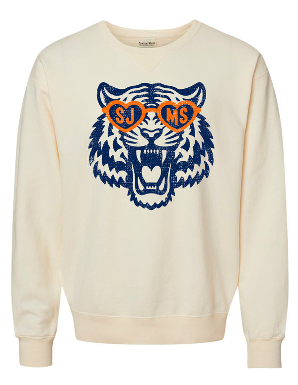 Scott Johnson Comfort Wash Ivory Tiger w/ Glasses Crewneck Sweatshirt ADULT