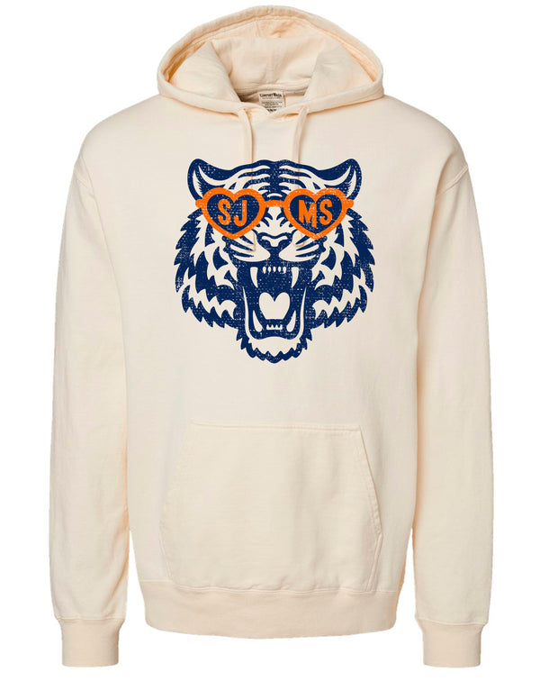 Scott Johnson Comfort Wash Ivory Tiger w/ Glasses Hoodie ADULT
