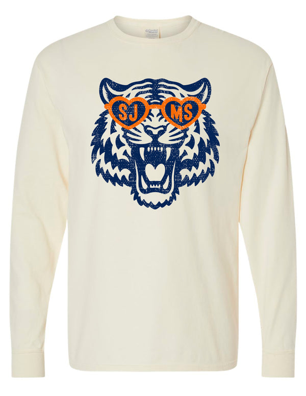 Scott Johnson Comfort Wash Ivory Tiger w/ Glasses Long Sleeve T-Shirt ADULT