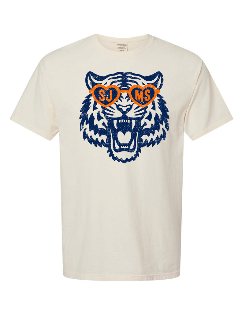 Scott Johnson Comfort Wash Ivory Tiger w/ Glasses Short Sleeve T-Shirt ADULT