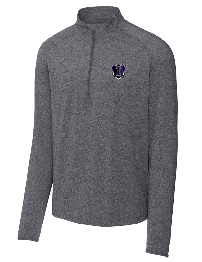Indy Cheer Sports Tek Heathered Charcoal Performance 1/2 Zip with Embroidered Logo