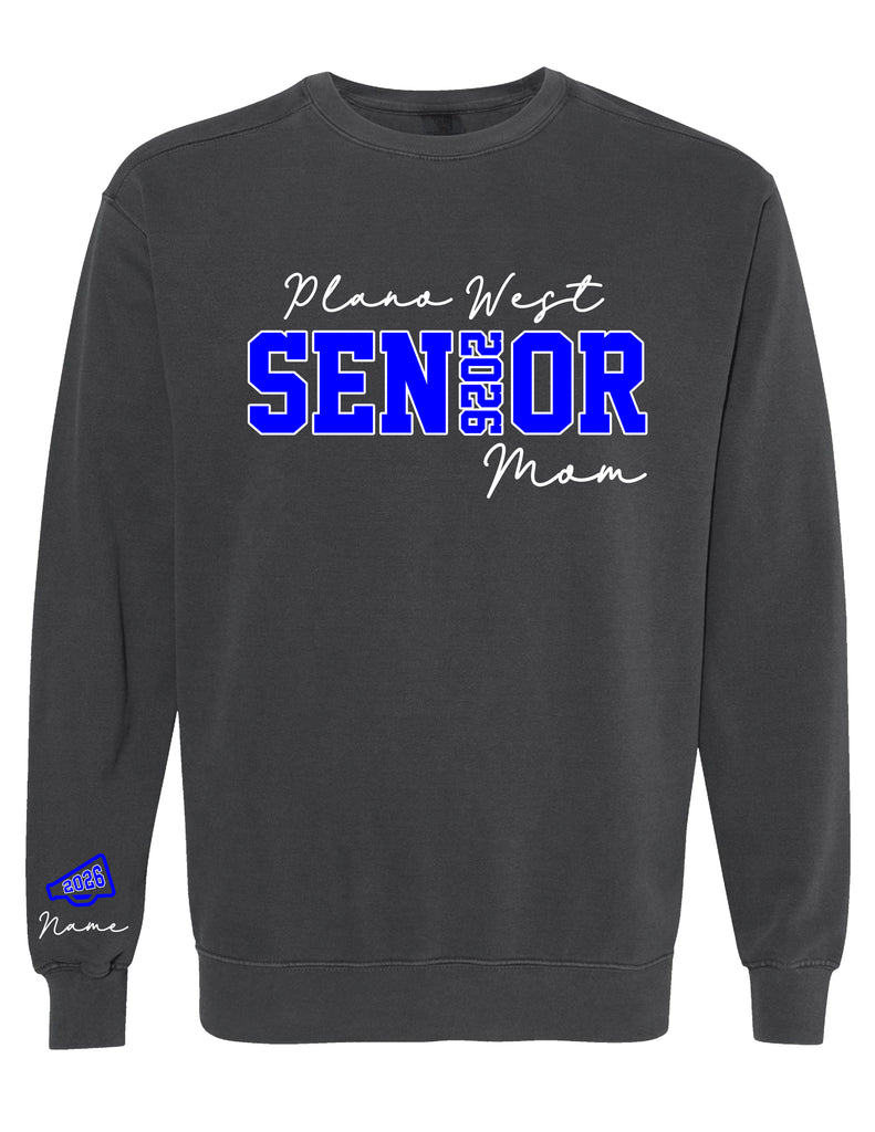 Plano West Cheer Comfort Colors Pepper Senior Mom Crewneck Sweatshirt with Personalization
