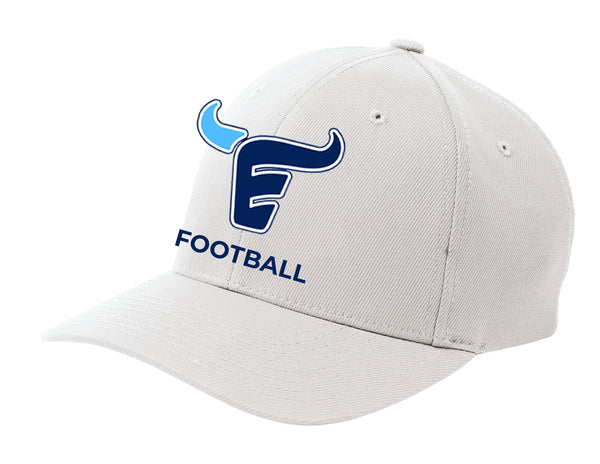 Emerson Football Sport Tek Flexfit White Hat Logo + FOOTBALL