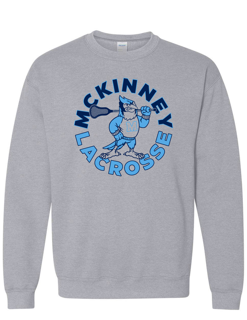 McKinney Lacrosse Sports Gray Vintage Mascot Crewneck Sweatshirt