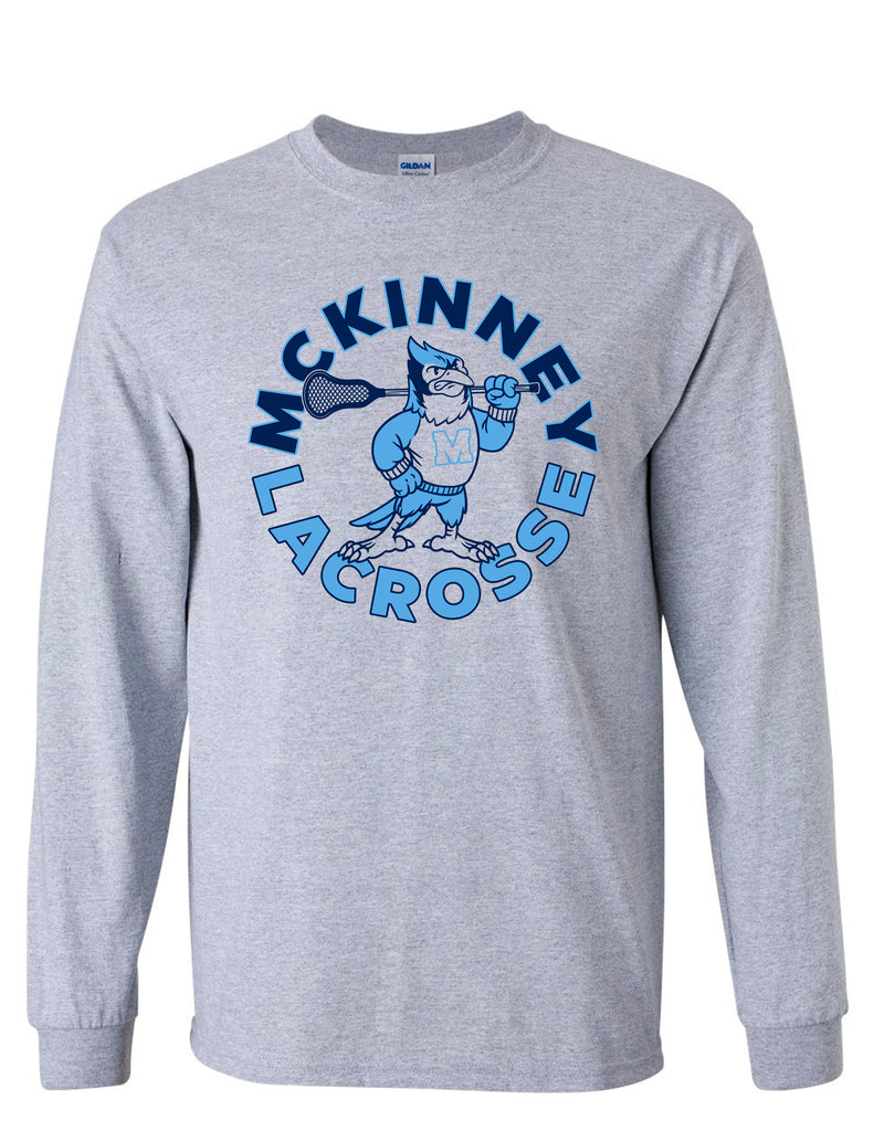 McKinney Lacrosse Sports Gray Vintage Mascot Long Sleeve Tee