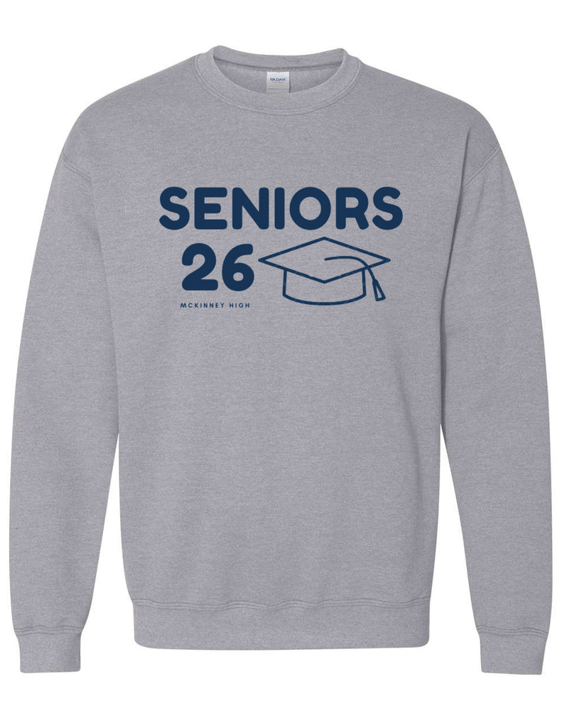 McKinney High Seniors Sports Gray Cap Crewneck Sweatshirt
