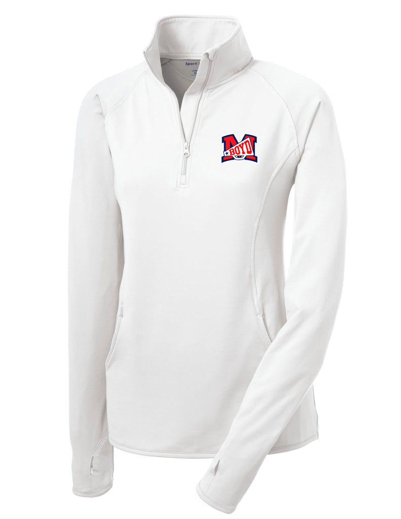 Boyd Cheer Sports Tek Women's White Performance 1/4 Zip with Embroidered Logo