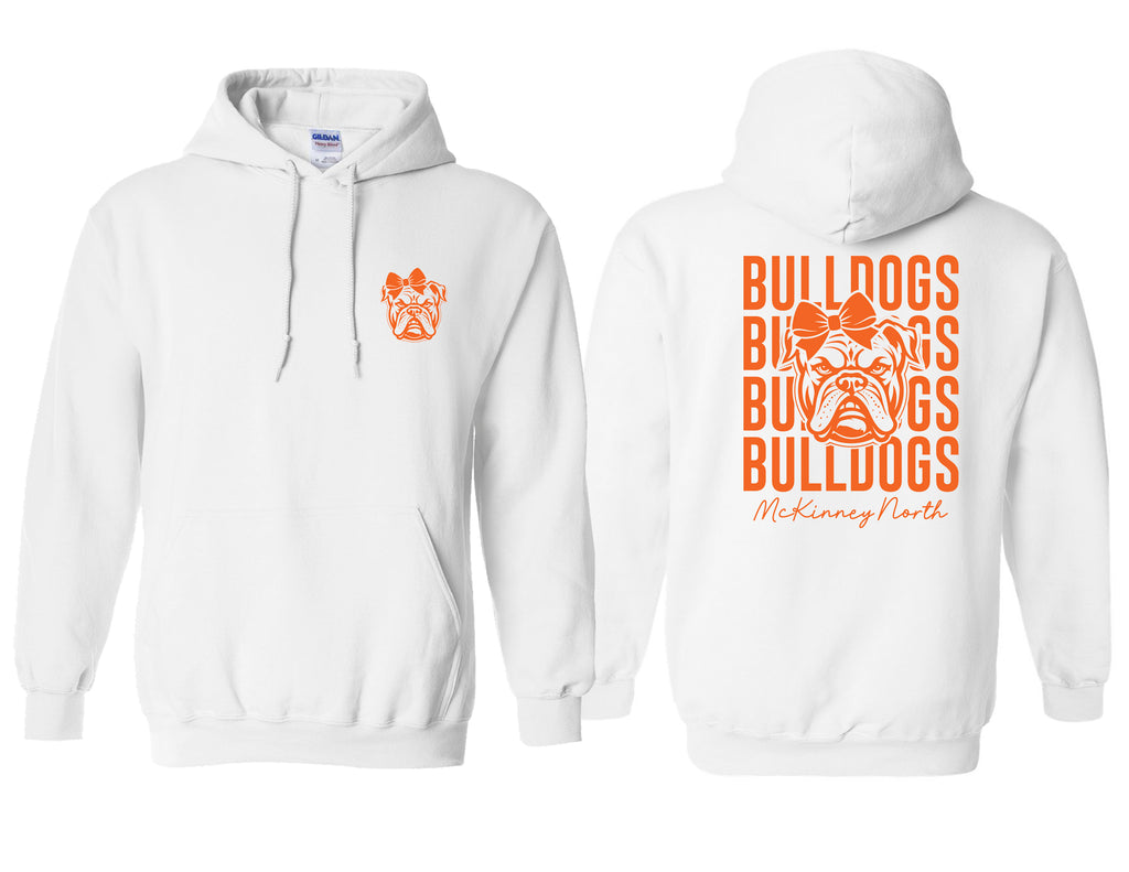 North Swim White Stacked Bulldog with Bow Design Hoodie