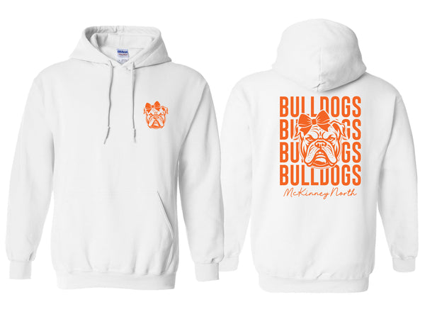 North Swim White Stacked Bulldog with Bow Design Hoodie
