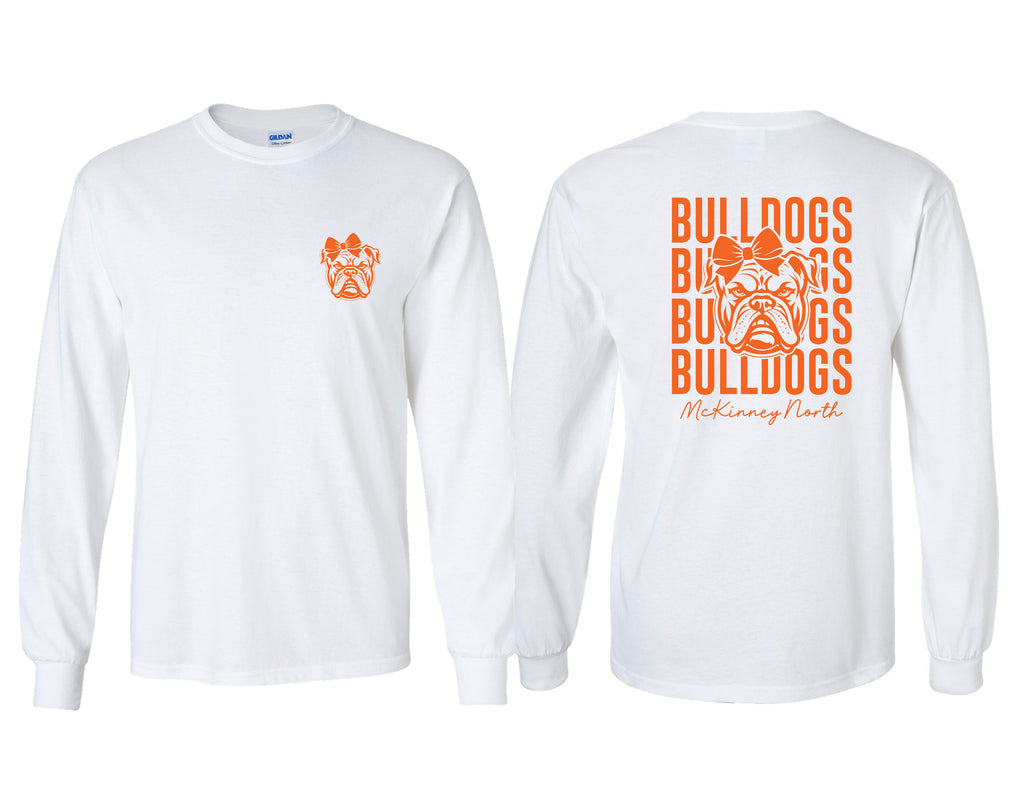 North Swim White Stacked Bulldog with Bow Design LS Tee