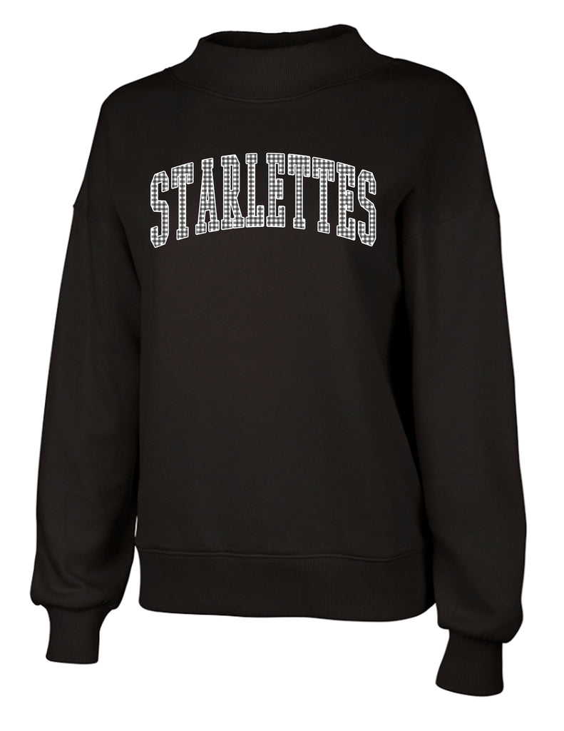 Starlettes Charles River Black Mock Neck Sweatshirt with Gingham Embroidered Applique