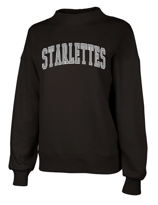 Starlettes Charles River Black Mock Neck Sweatshirt with Gingham Embroidered Applique