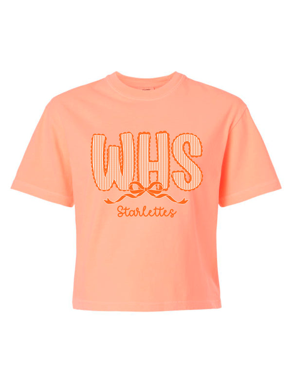 Starlettes Seersucker Lace Neon Cantaloupe Comfort Colors Boxy Mid-Length Tee