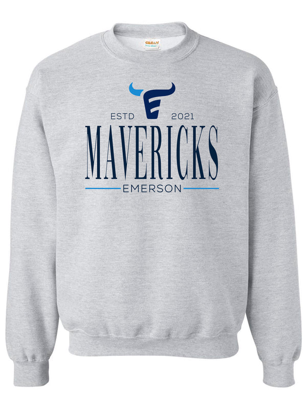 Emerson Football Ash Gray Tall MAVERICKS Design Crewneck Sweatshirt