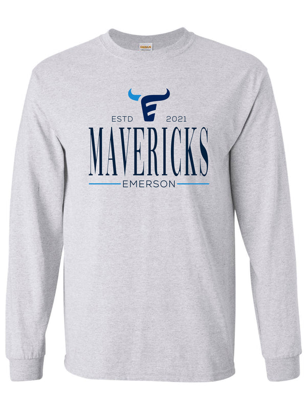 Emerson Football Ash Gray Tall Mavericks Design Long Sleeve Tee