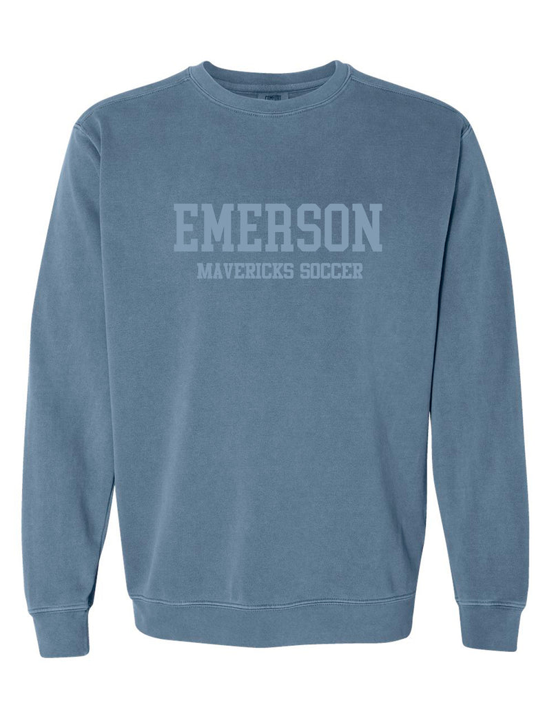 Emerson Soccer Comfort Colors Blue Jean Tone-on-Tone Embroidered Crewneck Sweatshirt