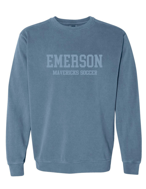 Emerson Soccer Comfort Colors Blue Jean Tone-on-Tone Embroidered Crewneck Sweatshirt