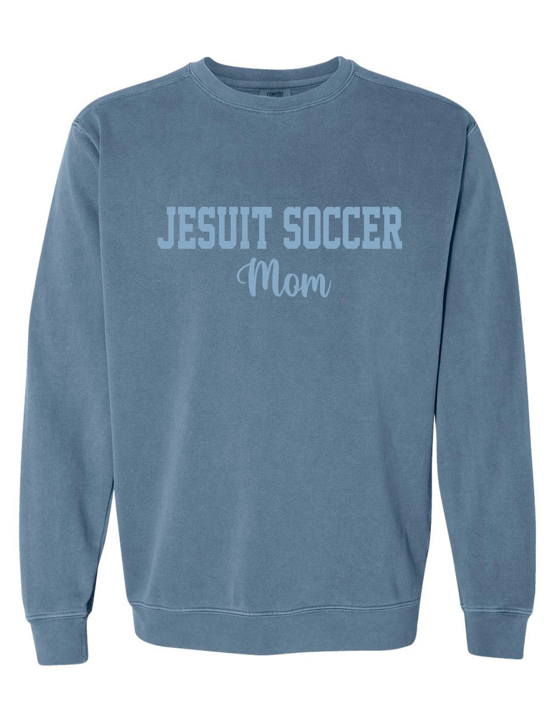 Jesuit Soccer Comfort Colors Blue Jean Tone-on-Tone Mom Crewneck