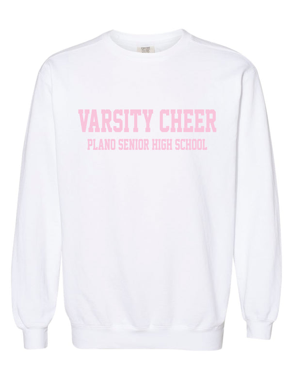 Plano Senior Cheer Pink Comfort Color VARSITY Tone on Tone Crewneck with Embroidery