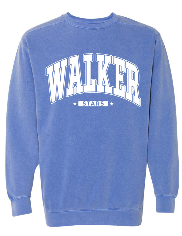 Walker Elementary Comfort Colors Flo Blue Oversized Print Design Crewneck Sweatshirt