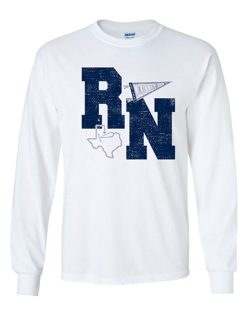 MISD Health Services White Collegiate Pennant Texas Long Sleeve Tee
